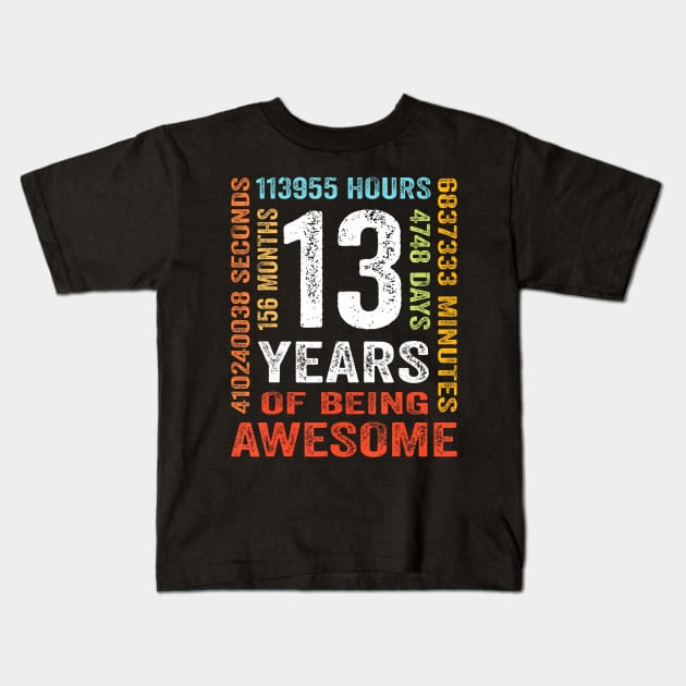 Years Old 13th Birthday Vintage 156 Month Boys Girls Kids T-Shirt by Saboia Alves